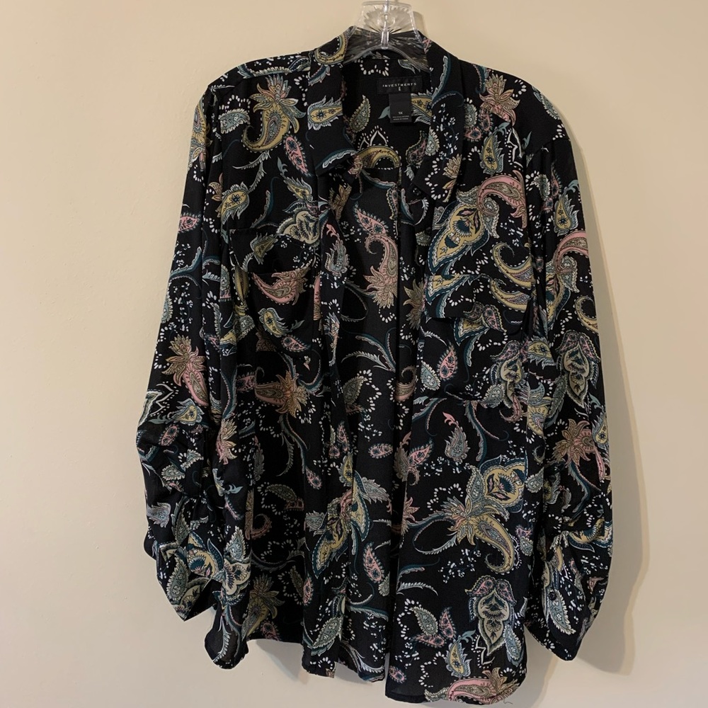 INVESTMENTS Long Sleeve Button Up Front Blouse size 1X